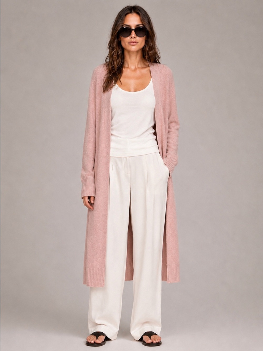 NakedCashmere Makena Open Front Cashmere Cardigan Sea Salt Pink Size Small